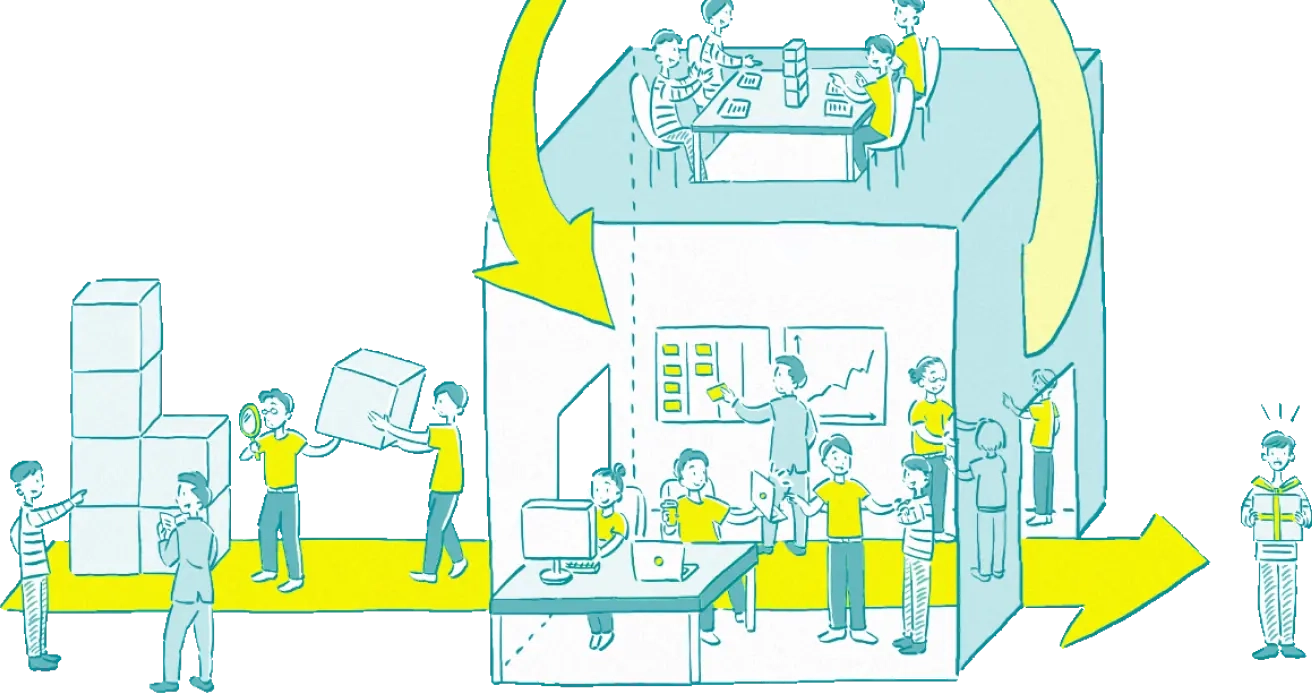 工場で何かを作っている人たちのイラスト